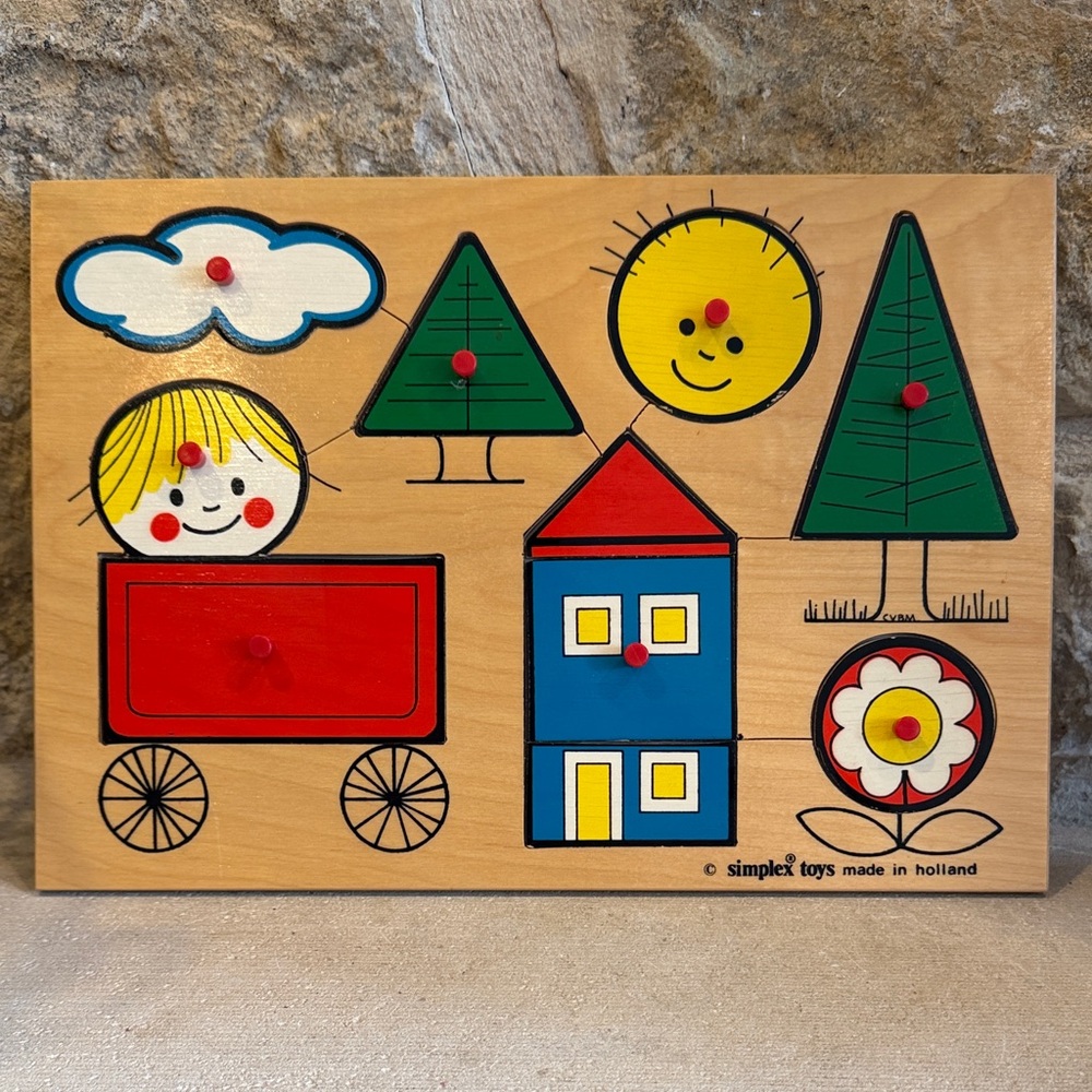 Vintage Simplex Wooden Peg Puzzle – Made in Holland – Retro Kids Toy